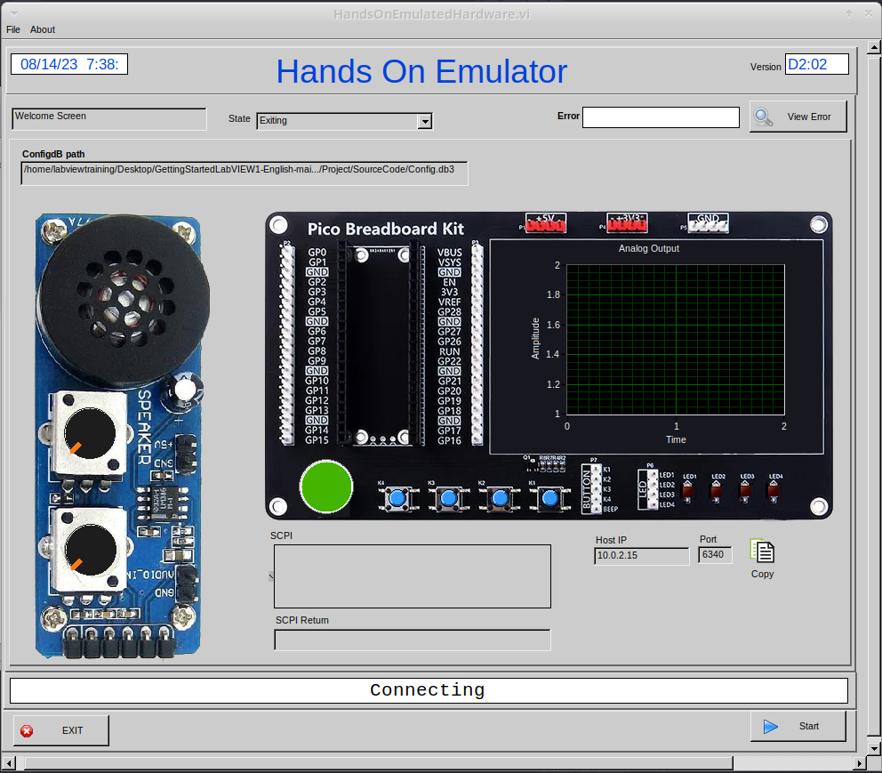 A screenshot showing the subnet-selection window and the main emulator screen with the status "connecting"