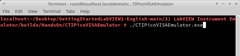 A screenshot of the terminal with the command specified